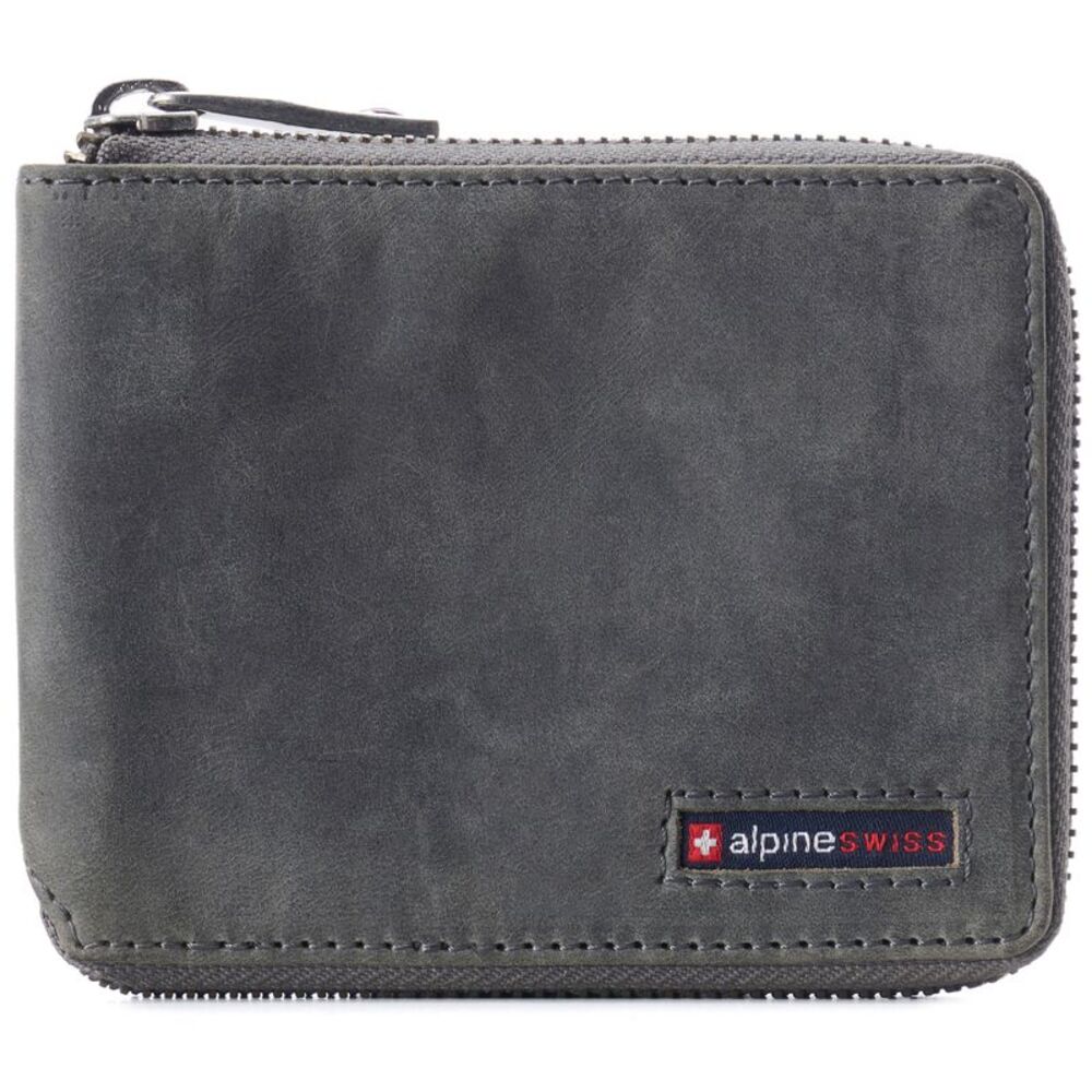 Alpine Swiss Unisex RFID Safe Zipper Wallet Genuine Leather Zip Around Bifold